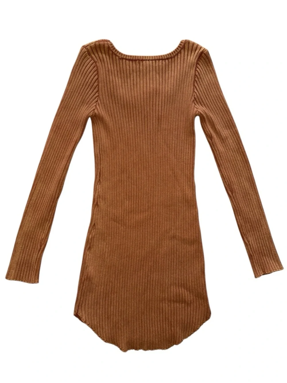 Forever 21 Ribbed Scoop Neck Long Sleeve Sweater Dress - Rust Brown